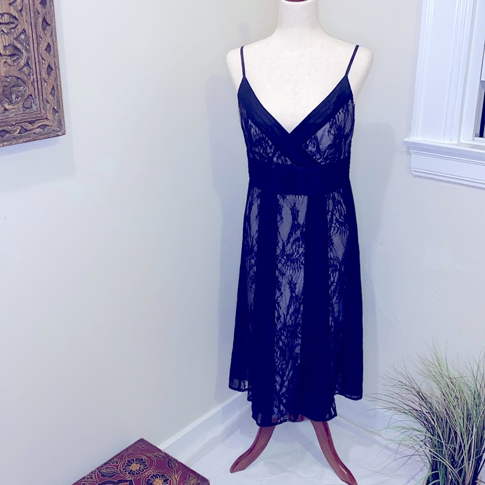 Ann Taylor Black lace and silver dress. Midi